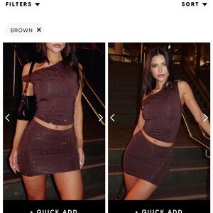 Brown One-Shoulder Sequin Top and Skirt Set
